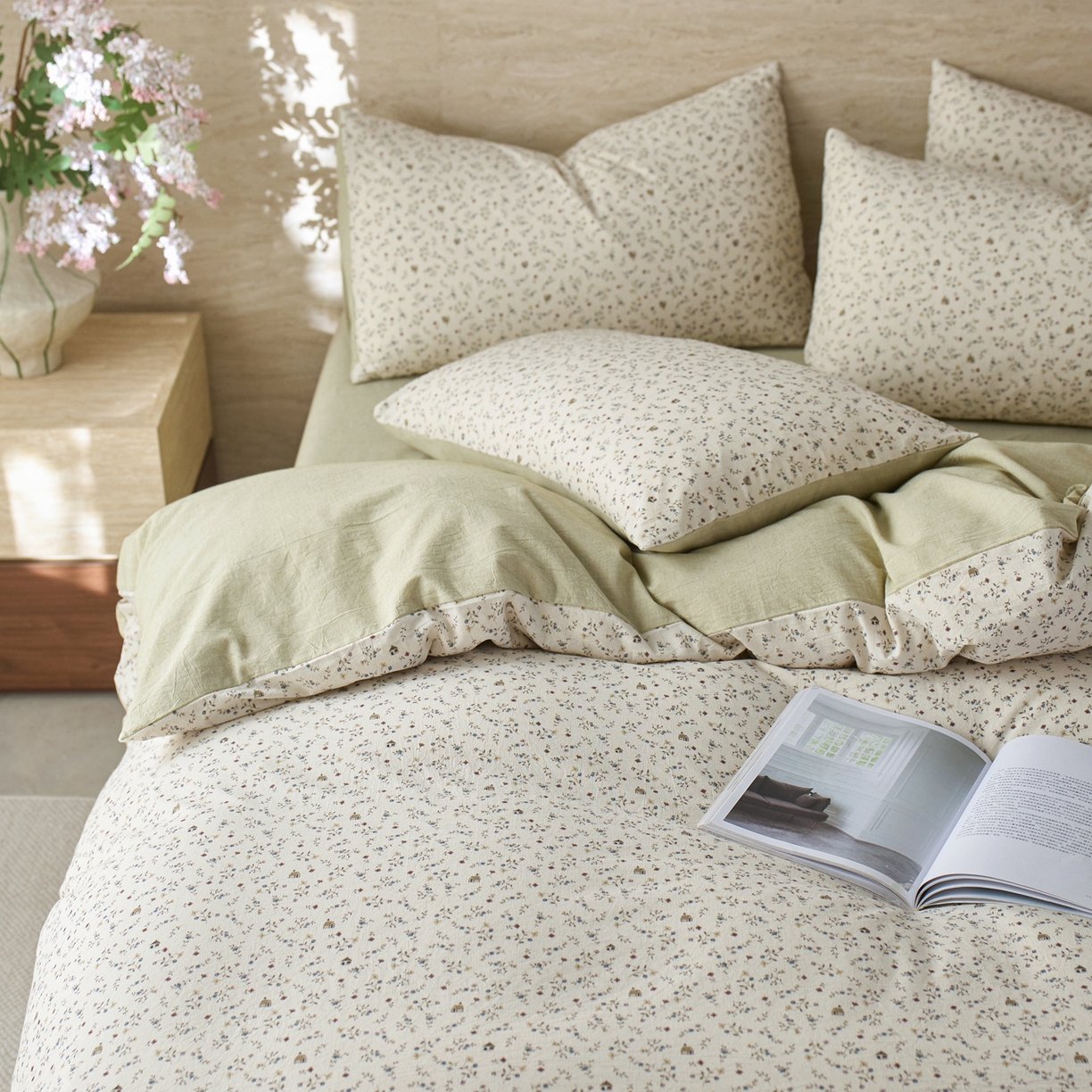 91家纺网 家纺一手货源 找家纺 亿梵家居 2026春夏新款A类棉麻印花四件套 花间小屋