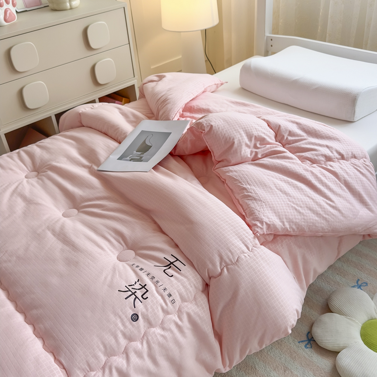 91家纺网 家纺一手货源 找家纺 玉相逢 2026新款A类原棉无染大豆纤维被子被芯 无染-粉色