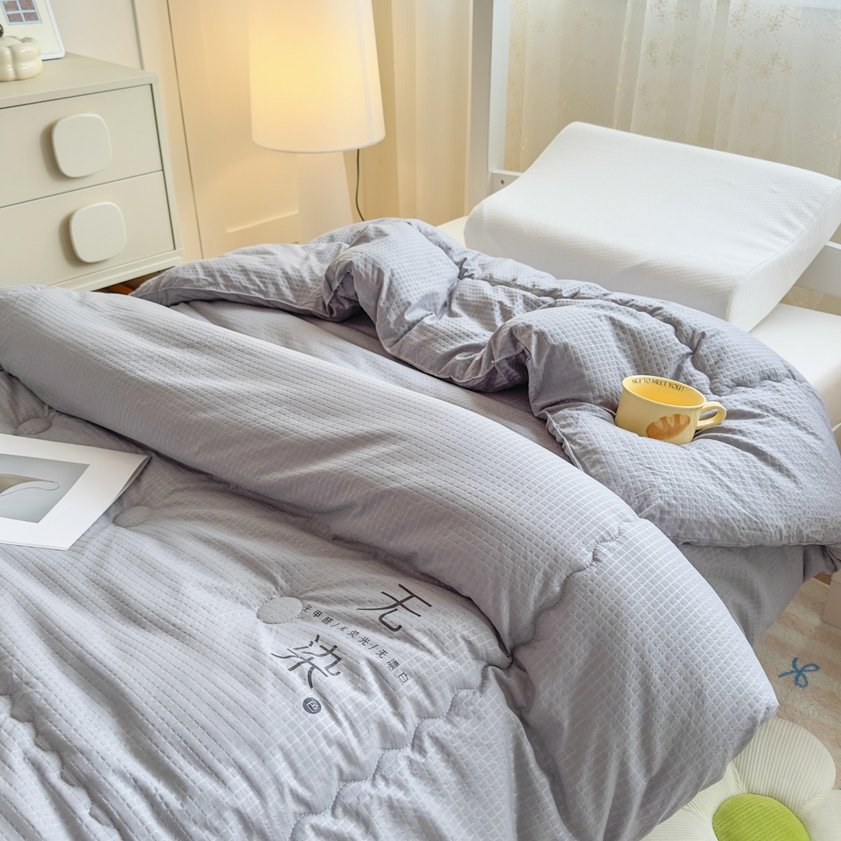 91家纺网 家纺一手货源 找家纺 玉相逢 2026新款A类原棉无染大豆纤维被子被芯 无染-灰色