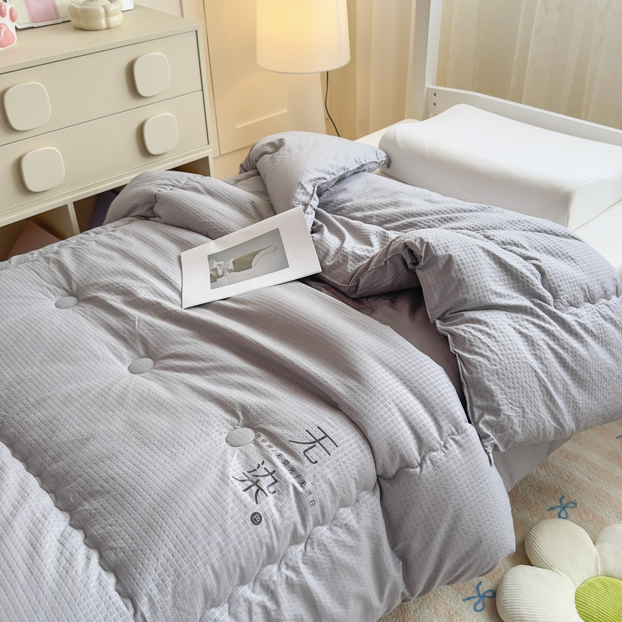 91家纺网 家纺一手货源 找家纺 玉相逢 2026新款A类原棉无染大豆纤维被子被芯 无染-灰色