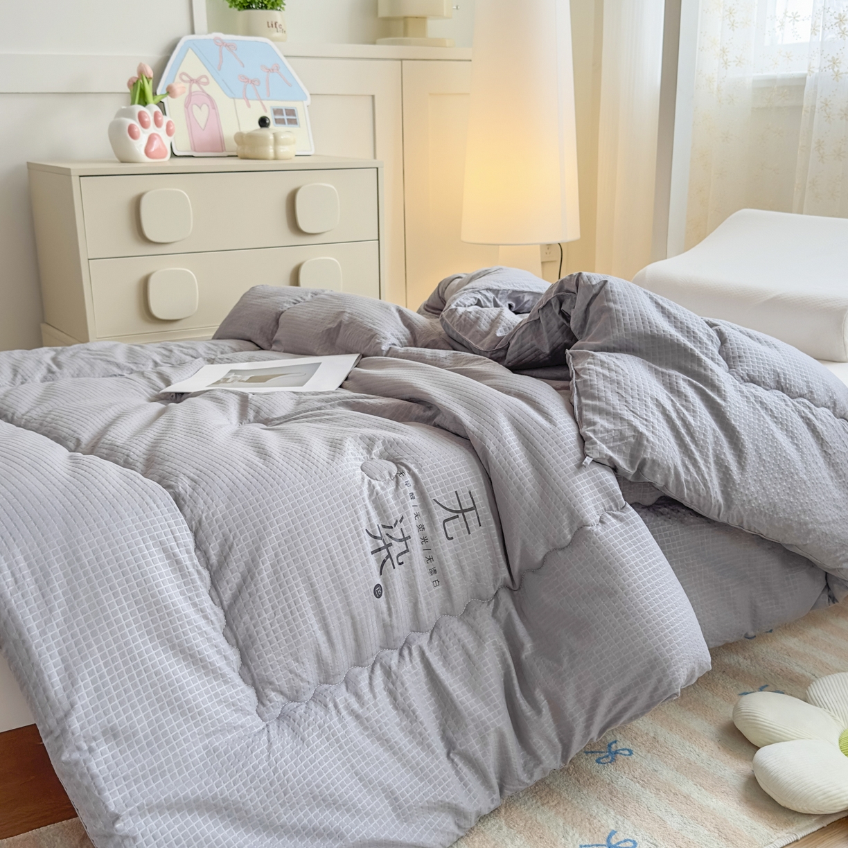 91家纺网 家纺一手货源 找家纺 玉相逢 2026新款A类原棉无染大豆纤维被子被芯 无染-灰色