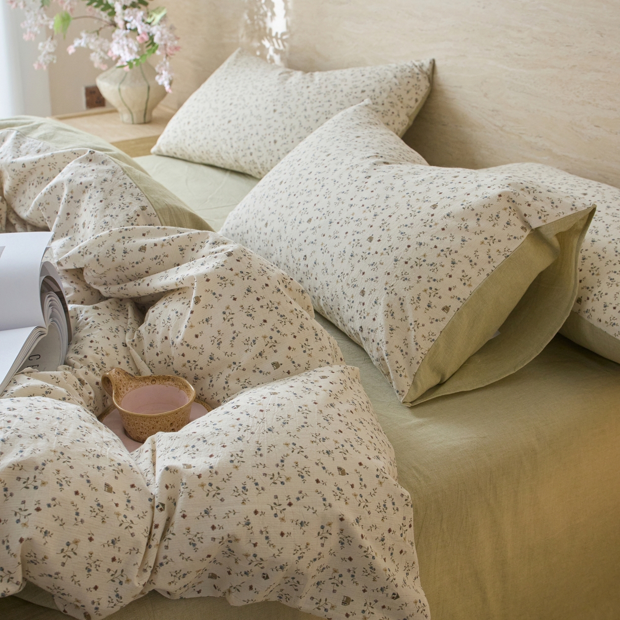 91家纺网 家纺一手货源 找家纺 亿梵家居 2026春夏新款A类棉麻印花四件套 花间小屋