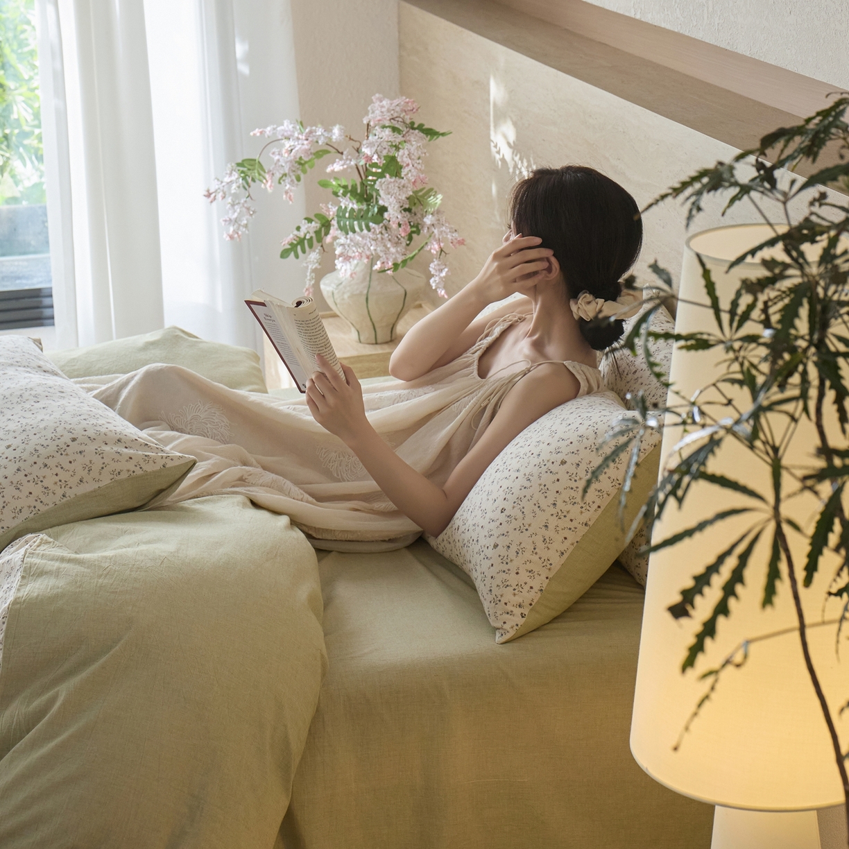 91家纺网 家纺一手货源 找家纺 亿梵家居 2026春夏新款A类棉麻印花四件套 花间小屋