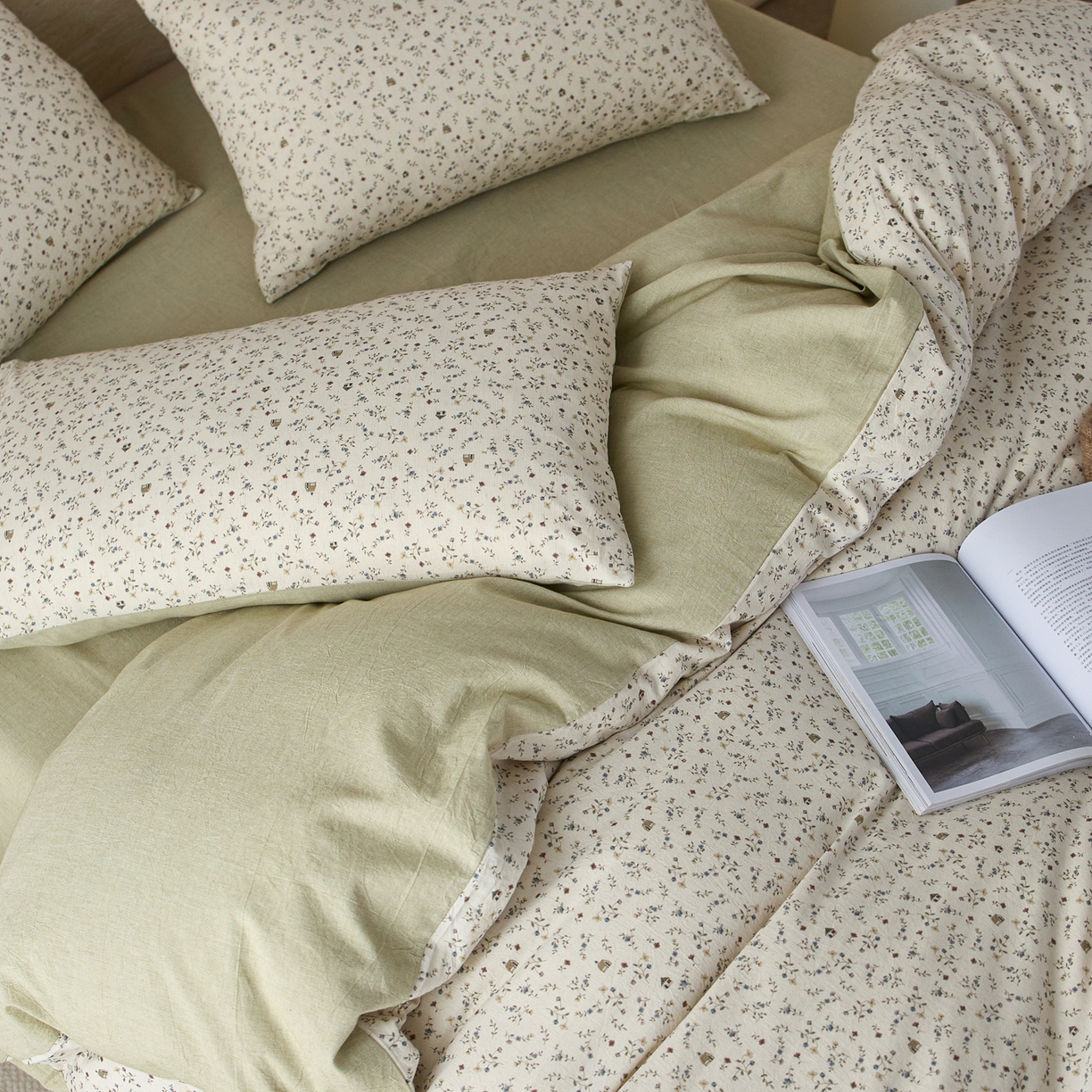 91家纺网 家纺一手货源 找家纺 亿梵家居 2026春夏新款A类棉麻印花四件套 花间小屋