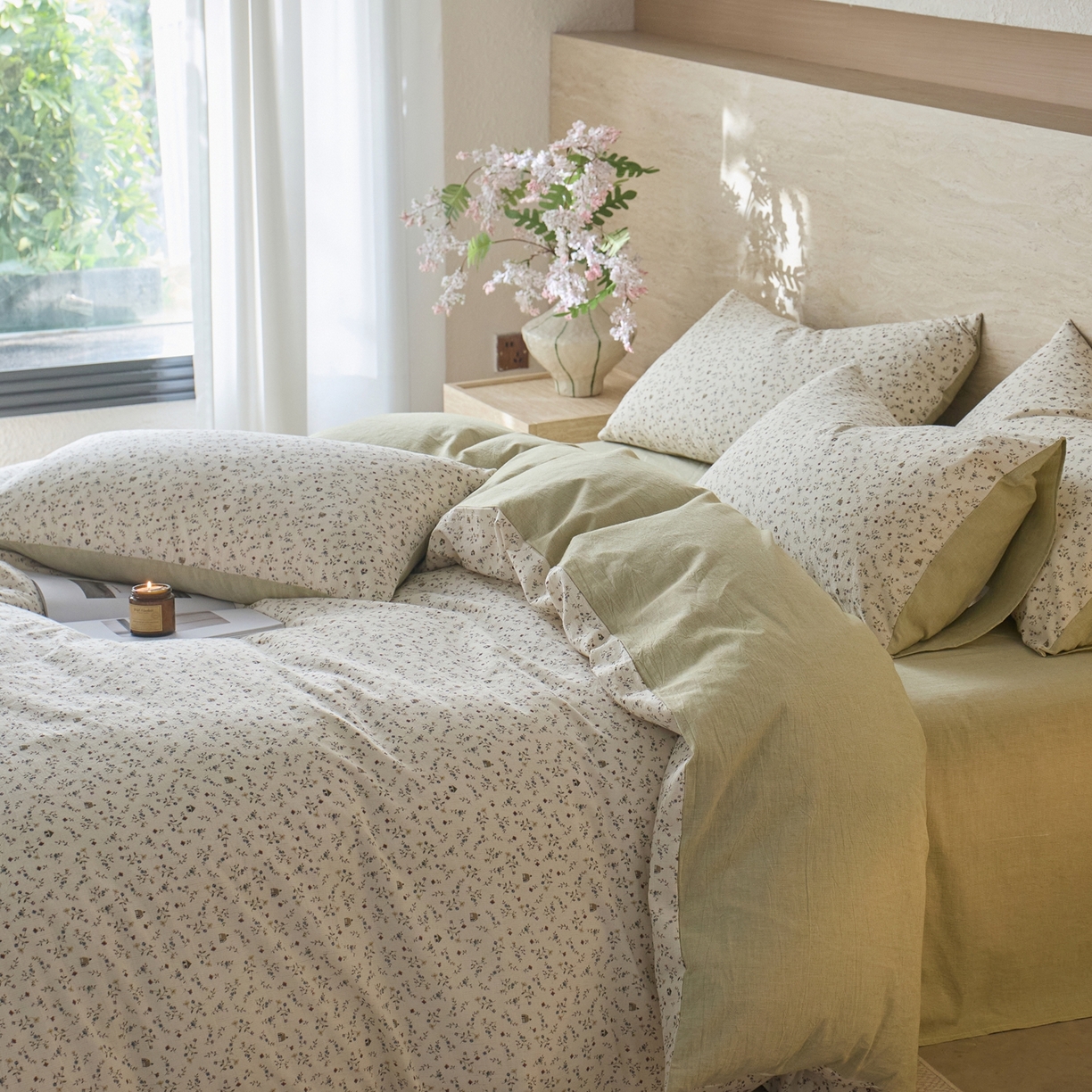 91家纺网 家纺一手货源 找家纺 亿梵家居 2026春夏新款A类棉麻印花四件套 花间小屋