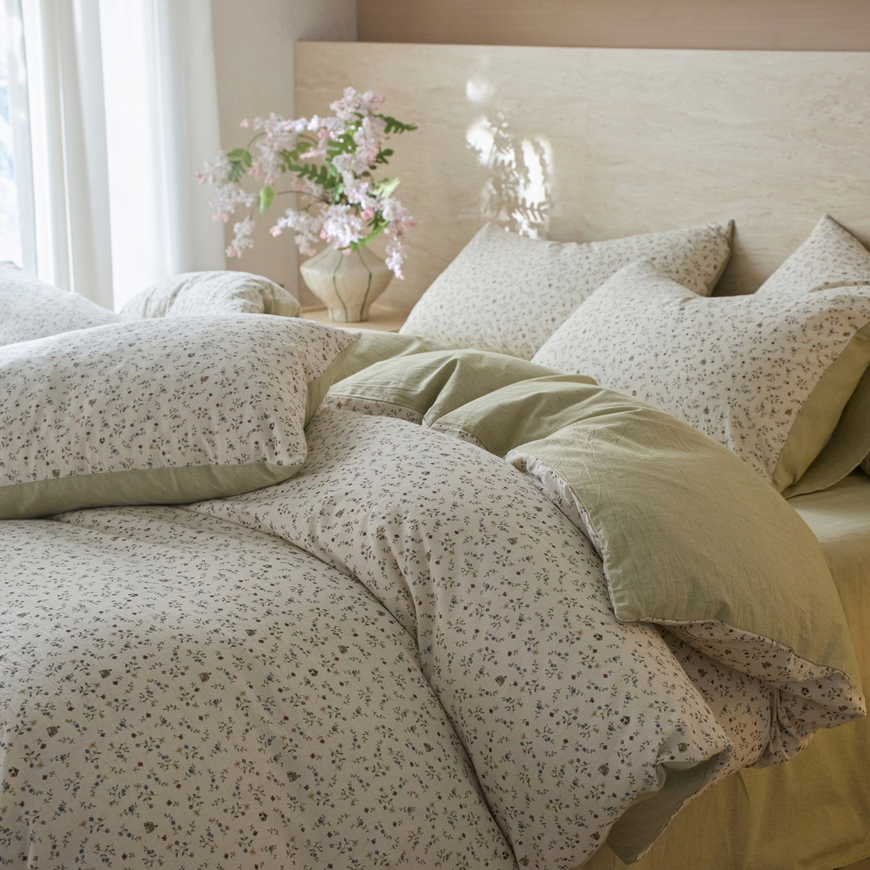 91家纺网 家纺一手货源 找家纺 亿梵家居 2026春夏新款A类棉麻印花四件套 花间小屋