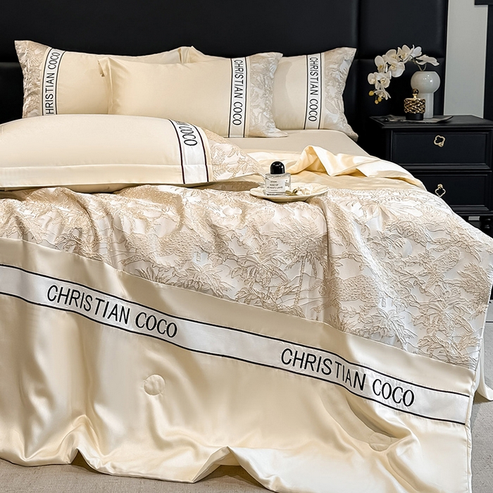 91家纺网 家纺一手货源 找家纺 （总）苏源家居 2026新款轻奢水洗天丝刺绣拼接浮雕夏被夏凉被空调被四件套-梦境