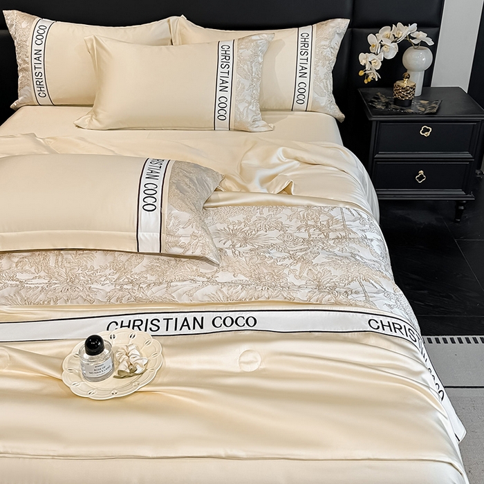 91家纺网 家纺一手货源 找家纺 苏源家居 2026新款轻奢水洗天丝刺绣拼接浮雕夏被夏凉被空调被四件套-梦境 梦境-奶白