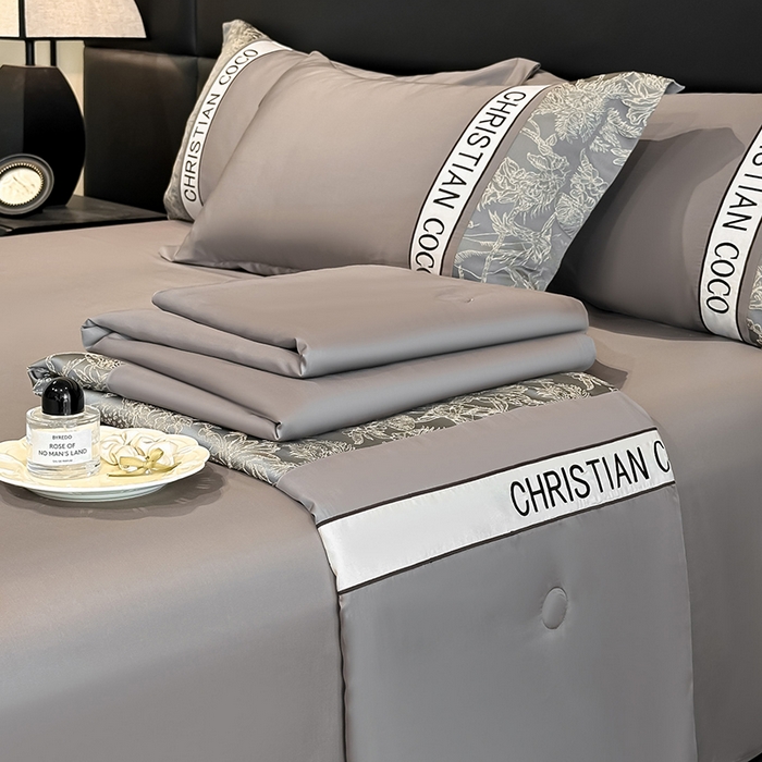 苏源家居 2026新款轻奢水洗天丝刺绣拼接浮雕夏被夏凉被空调被四件套-梦境 梦境-浅灰