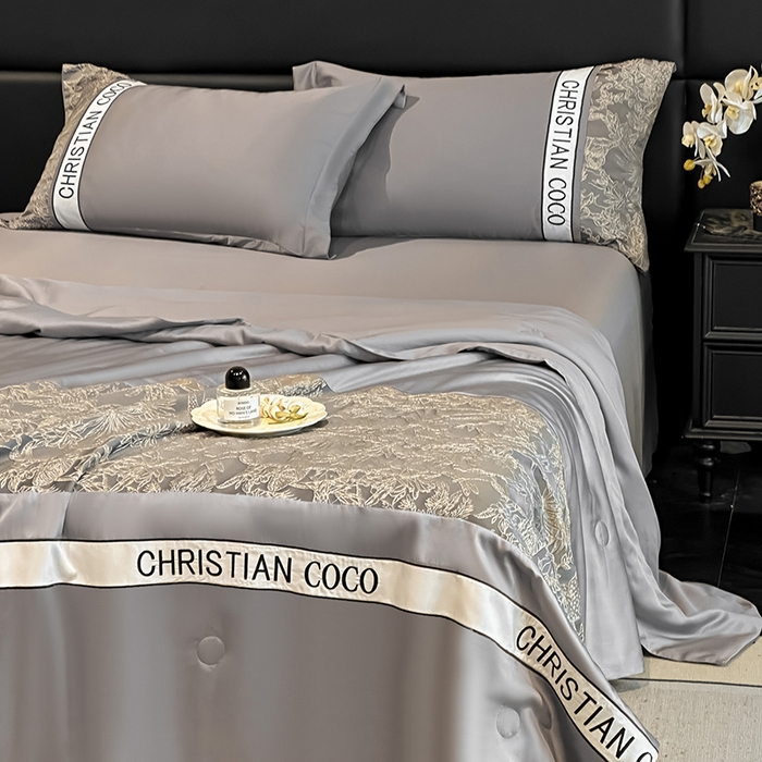 91家纺网 家纺一手货源 找家纺 苏源家居 2026新款轻奢水洗天丝刺绣拼接浮雕夏被夏凉被空调被四件套-梦境 梦境-浅灰