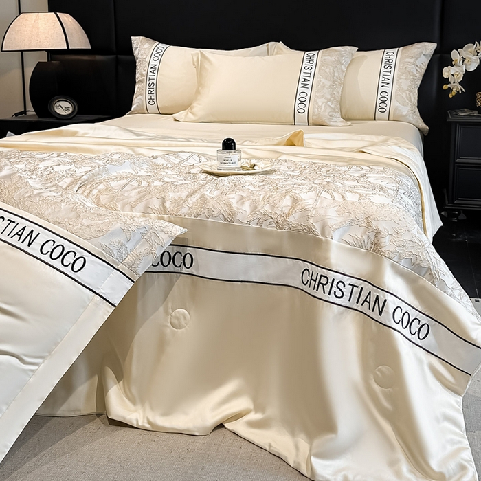 91家纺网 家纺一手货源 找家纺 苏源家居 2026新款轻奢水洗天丝刺绣拼接浮雕夏被夏凉被空调被四件套-梦境 梦境-奶白