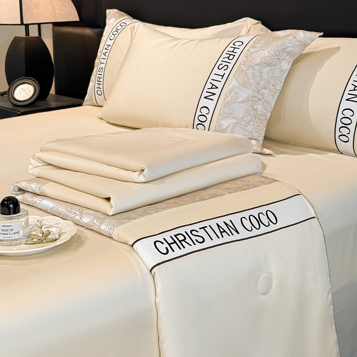 苏源家居 2026新款轻奢水洗天丝刺绣拼接浮雕夏被夏凉被空调被四件套-梦境 梦境-奶白