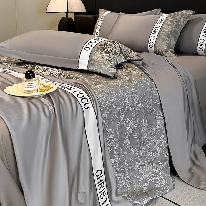 91家纺网 家纺一手货源 找家纺 苏源家居 2026新款轻奢水洗天丝刺绣拼接浮雕夏被夏凉被空调被四件套-梦境 梦境-浅灰