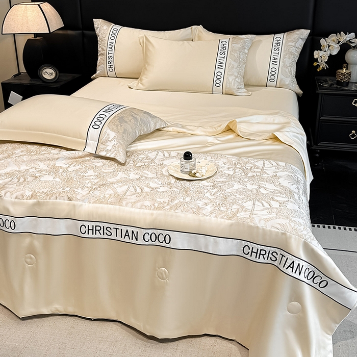 91家纺网 家纺一手货源 找家纺 苏源家居 2026新款轻奢水洗天丝刺绣拼接浮雕夏被夏凉被空调被四件套-梦境 梦境-奶白