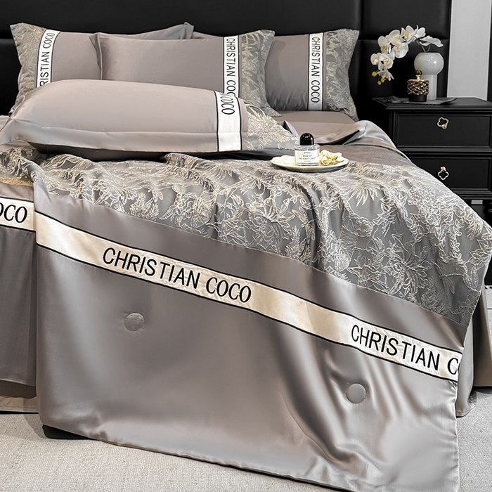 91家纺网 家纺一手货源 找家纺 苏源家居 2026新款轻奢水洗天丝刺绣拼接浮雕夏被夏凉被空调被四件套-梦境 梦境-浅灰