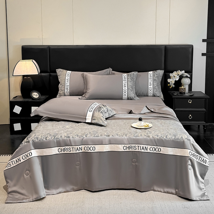 91家纺网 家纺一手货源 找家纺 苏源家居 2026新款轻奢水洗天丝刺绣拼接浮雕夏被夏凉被空调被四件套-梦境 梦境-浅灰