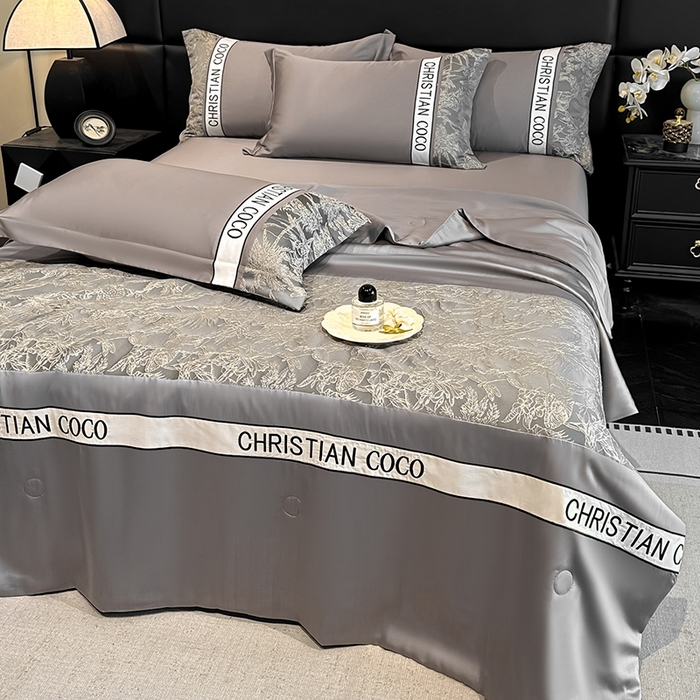 91家纺网 家纺一手货源 找家纺 苏源家居 2026新款轻奢水洗天丝刺绣拼接浮雕夏被夏凉被空调被四件套-梦境 梦境-浅灰