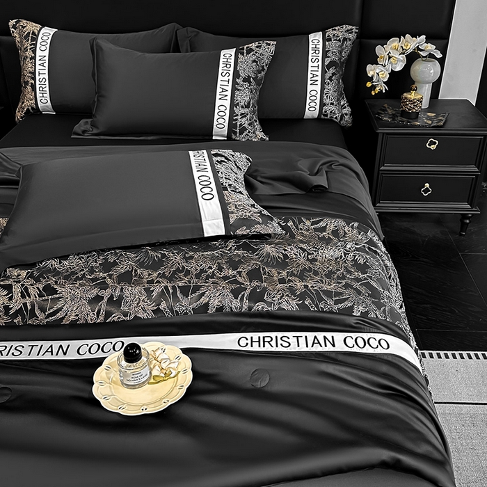 91家纺网 家纺一手货源 找家纺 苏源家居 2026新款轻奢水洗天丝刺绣拼接浮雕夏被夏凉被空调被四件套-梦境 梦境-耀黑