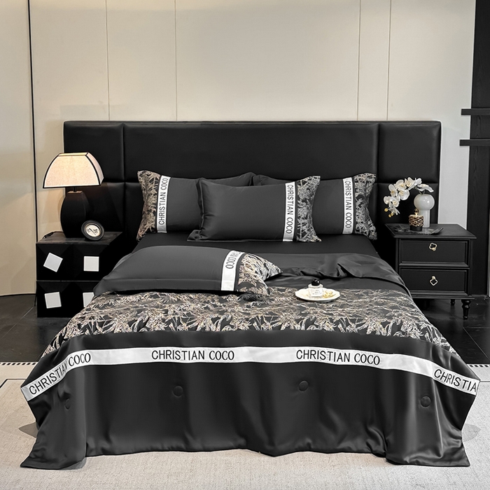 91家纺网 家纺一手货源 找家纺 苏源家居 2026新款轻奢水洗天丝刺绣拼接浮雕夏被夏凉被空调被四件套-梦境 梦境-耀黑