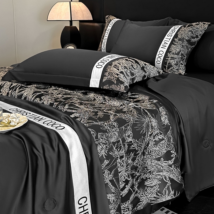 91家纺网 家纺一手货源 找家纺 苏源家居 2026新款轻奢水洗天丝刺绣拼接浮雕夏被夏凉被空调被四件套-梦境 梦境-耀黑