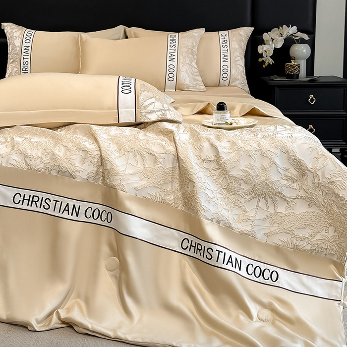 91家纺网 家纺一手货源 找家纺 苏源家居 2026新款轻奢水洗天丝刺绣拼接浮雕夏被夏凉被空调被四件套-梦境 梦境-香槟