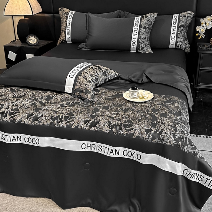 91家纺网 家纺一手货源 找家纺 苏源家居 2026新款轻奢水洗天丝刺绣拼接浮雕夏被夏凉被空调被四件套-梦境 梦境-耀黑