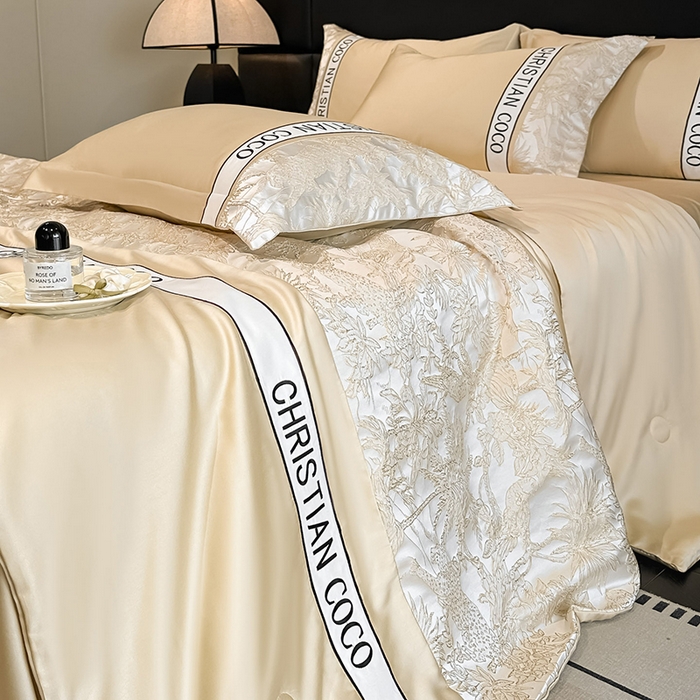 91家纺网 家纺一手货源 找家纺 苏源家居 2026新款轻奢水洗天丝刺绣拼接浮雕夏被夏凉被空调被四件套-梦境 梦境-香槟