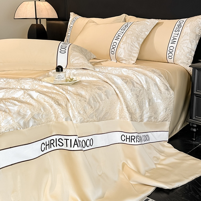 91家纺网 家纺一手货源 找家纺 苏源家居 2026新款轻奢水洗天丝刺绣拼接浮雕夏被夏凉被空调被四件套-梦境 梦境-香槟