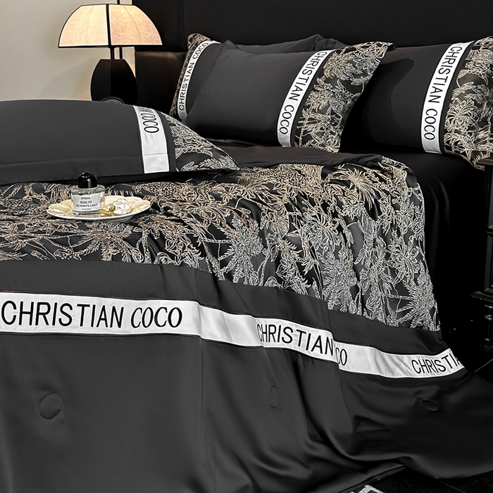 91家纺网 家纺一手货源 找家纺 苏源家居 2026新款轻奢水洗天丝刺绣拼接浮雕夏被夏凉被空调被四件套-梦境 梦境-耀黑