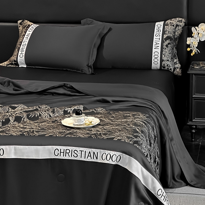 91家纺网 家纺一手货源 找家纺 苏源家居 2026新款轻奢水洗天丝刺绣拼接浮雕夏被夏凉被空调被四件套-梦境 梦境-耀黑