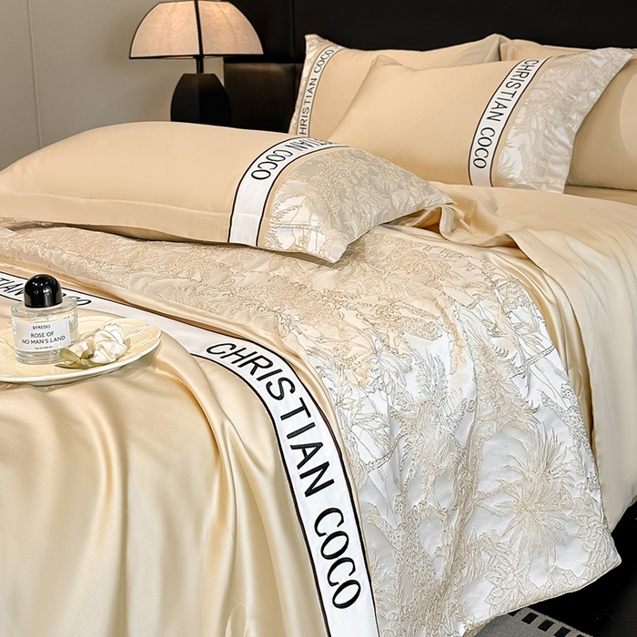 91家纺网 家纺一手货源 找家纺 苏源家居 2026新款轻奢水洗天丝刺绣拼接浮雕夏被夏凉被空调被四件套-梦境 梦境-香槟