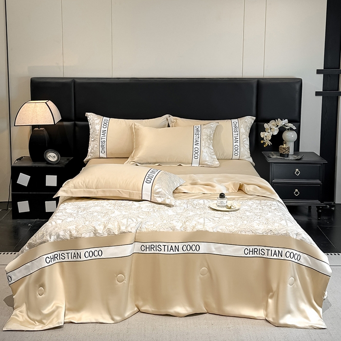 91家纺网 家纺一手货源 找家纺 苏源家居 2026新款轻奢水洗天丝刺绣拼接浮雕夏被夏凉被空调被四件套-梦境 梦境-香槟