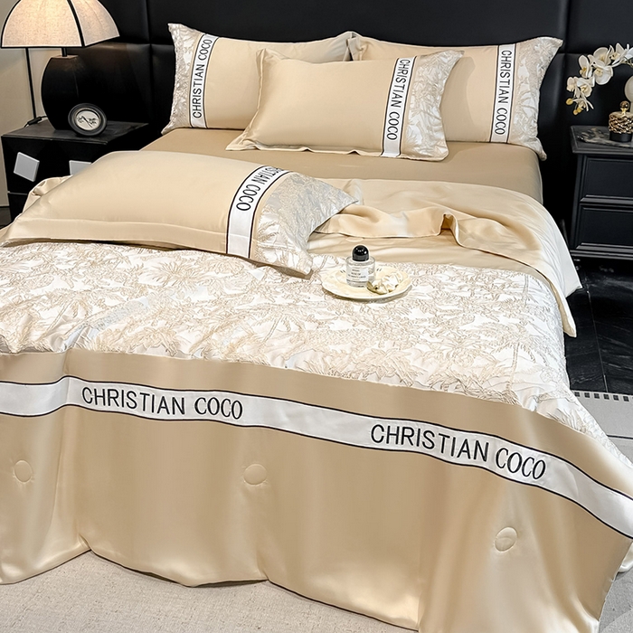 91家纺网 家纺一手货源 找家纺 苏源家居 2026新款轻奢水洗天丝刺绣拼接浮雕夏被夏凉被空调被四件套-梦境 梦境-香槟