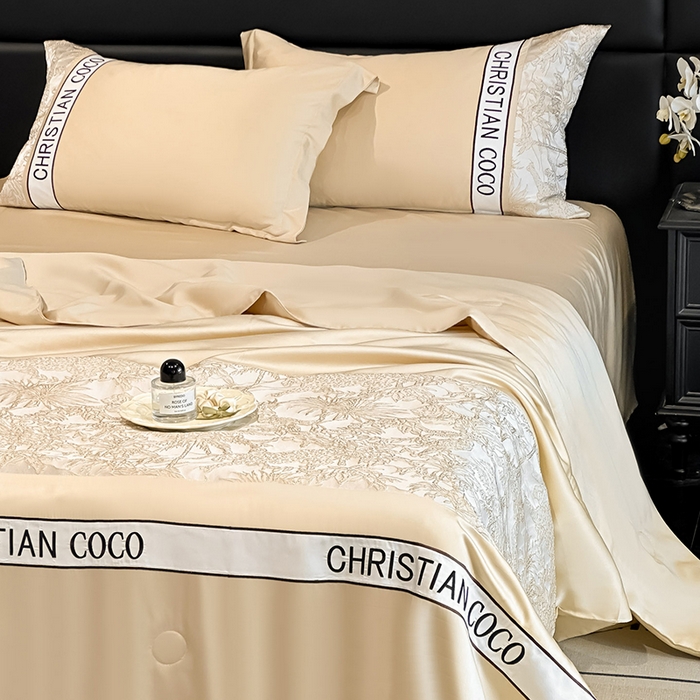 91家纺网 家纺一手货源 找家纺 苏源家居 2026新款轻奢水洗天丝刺绣拼接浮雕夏被夏凉被空调被四件套-梦境 梦境-香槟