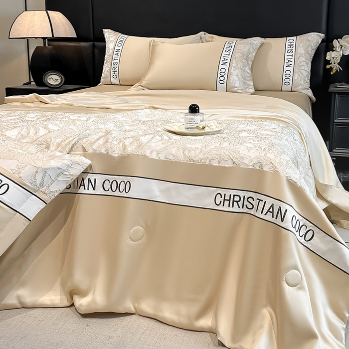 91家纺网 家纺一手货源 找家纺 苏源家居 2026新款轻奢水洗天丝刺绣拼接浮雕夏被夏凉被空调被四件套-梦境 梦境-香槟