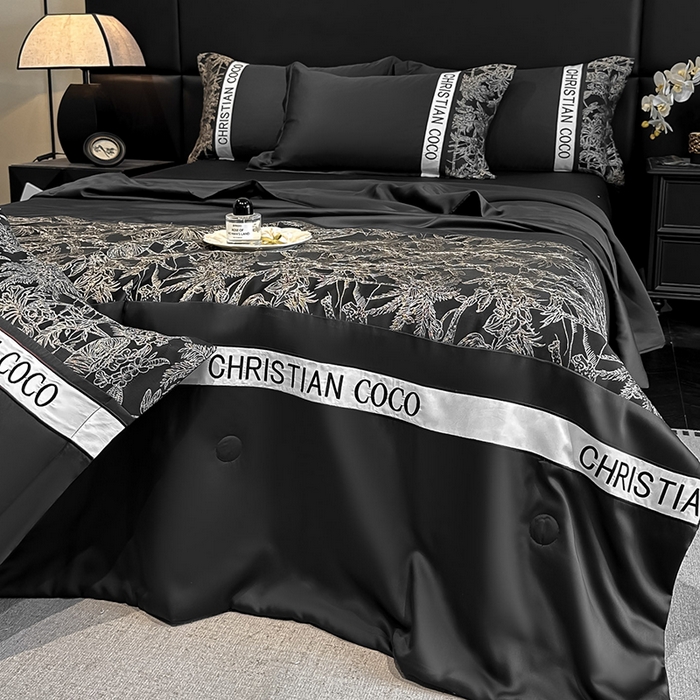 91家纺网 家纺一手货源 找家纺 苏源家居 2026新款轻奢水洗天丝刺绣拼接浮雕夏被夏凉被空调被四件套-梦境 梦境-耀黑