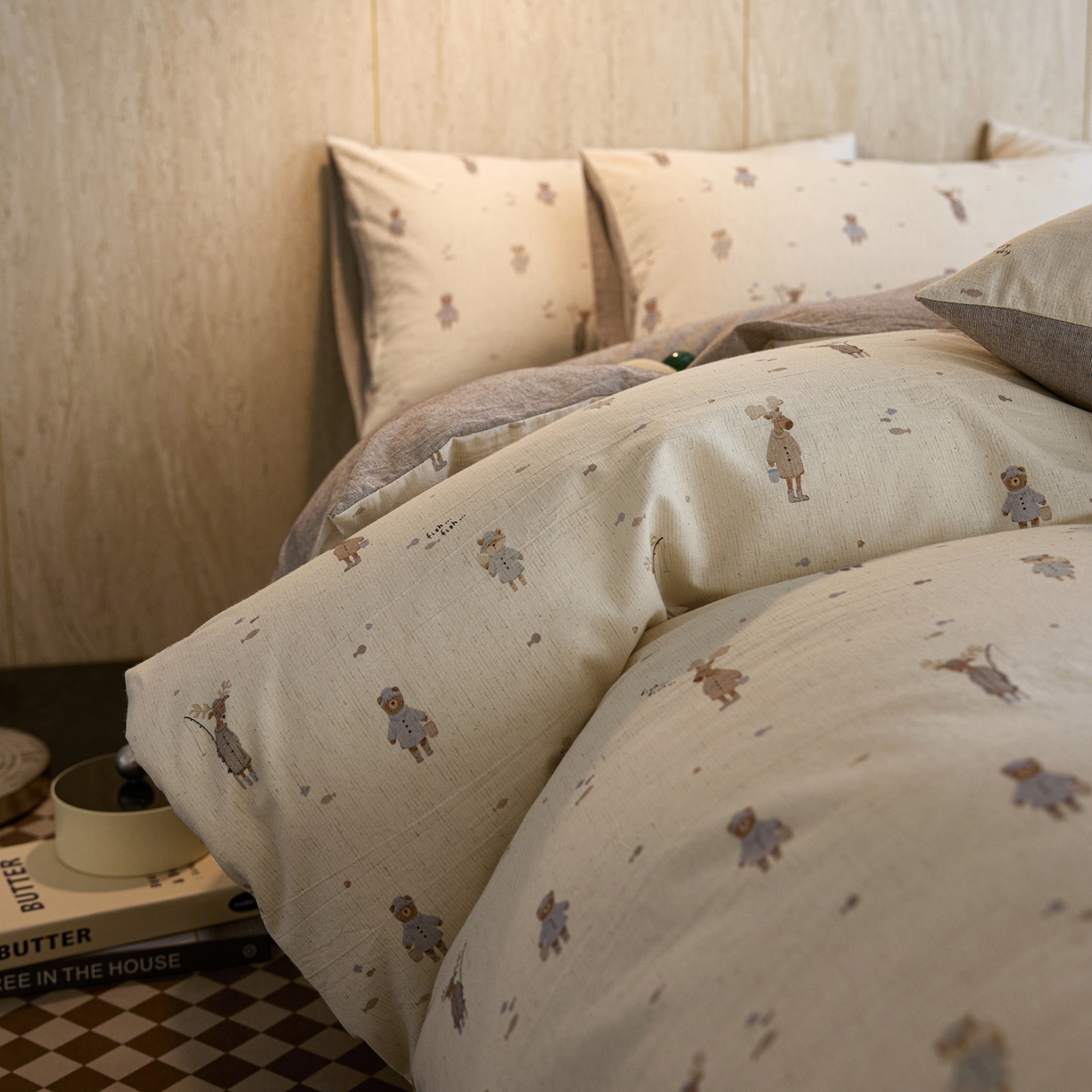 91家纺网 家纺一手货源 找家纺 亿梵家居 2026春夏新款A类棉麻印花四件套 假日乐园