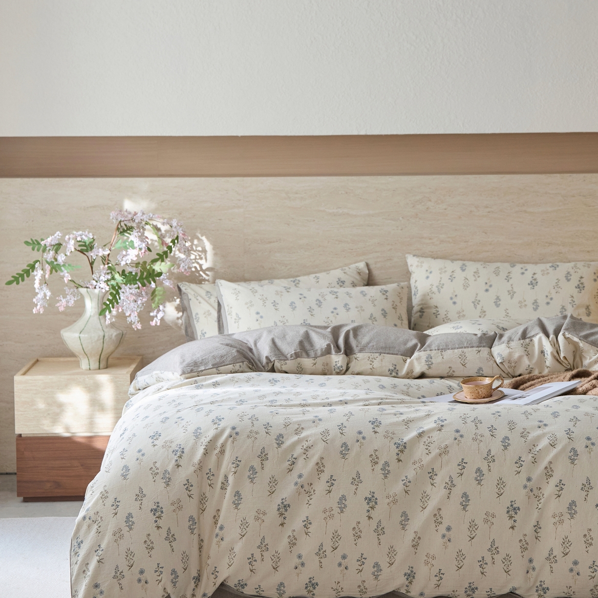 91家纺网 家纺一手货源 找家纺 亿梵家居 2026春夏新款A类棉麻印花四件套 空谷幽兰