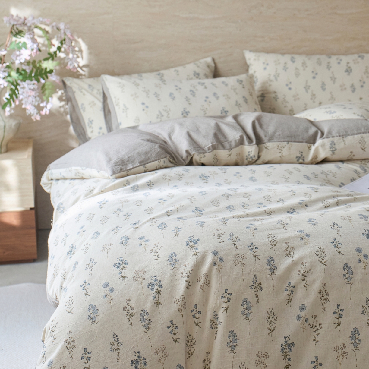 91家纺网 家纺一手货源 找家纺 亿梵家居 2026春夏新款A类棉麻印花四件套 空谷幽兰