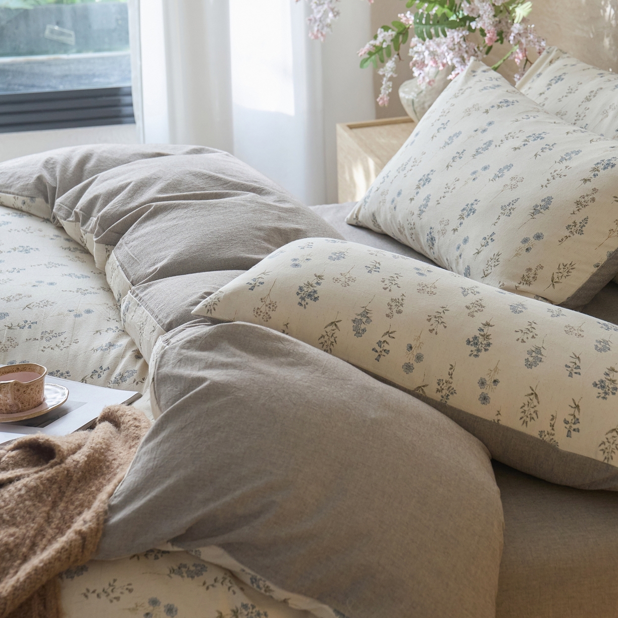 91家纺网 家纺一手货源 找家纺 亿梵家居 2026春夏新款A类棉麻印花四件套 空谷幽兰