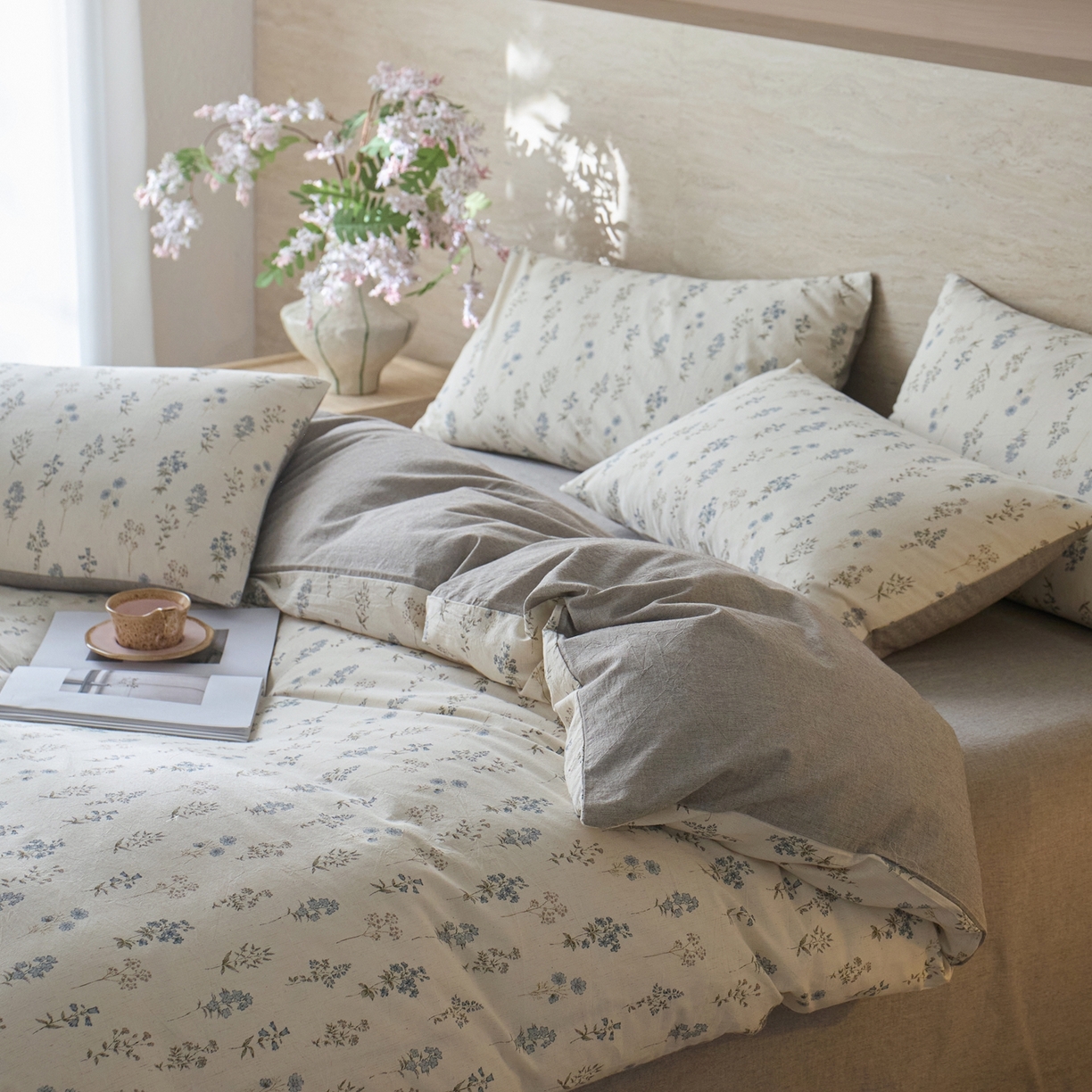 91家纺网 家纺一手货源 找家纺 亿梵家居 2026春夏新款A类棉麻印花四件套 空谷幽兰