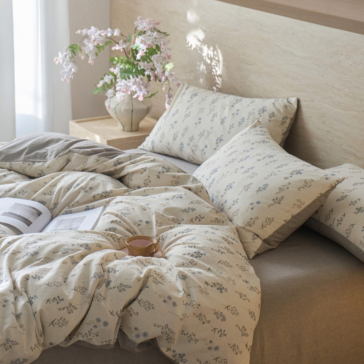 91家纺网 家纺一手货源 找家纺 亿梵家居 2026春夏新款A类棉麻印花四件套 空谷幽兰