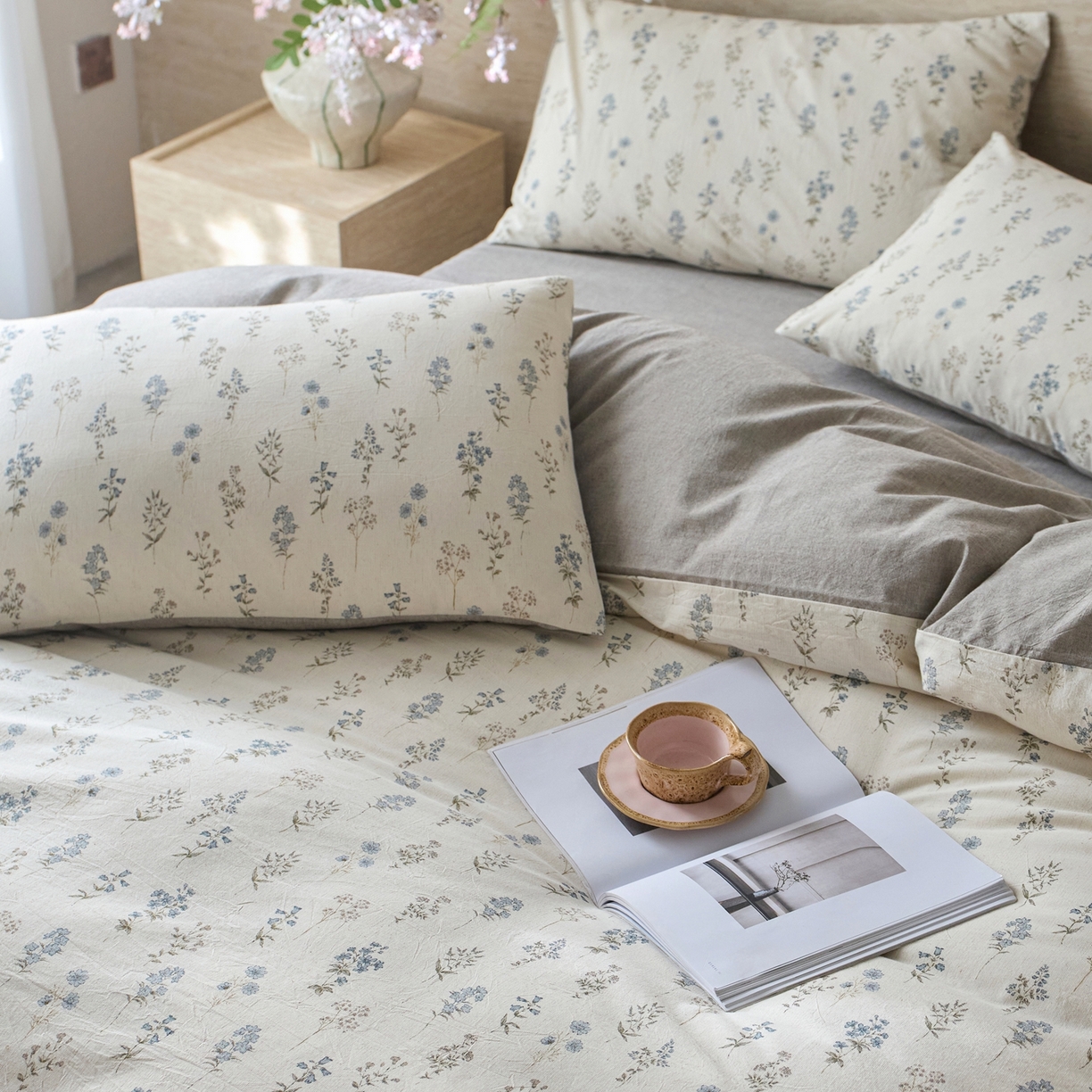 91家纺网 家纺一手货源 找家纺 亿梵家居 2026春夏新款A类棉麻印花四件套 空谷幽兰