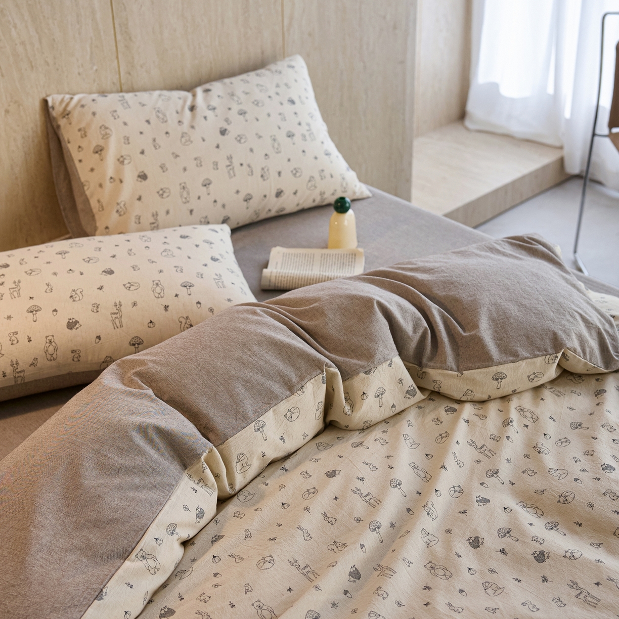 91家纺网 家纺一手货源 找家纺 亿梵家居 2026春夏新款A类棉麻印花四件套 奇妙森林