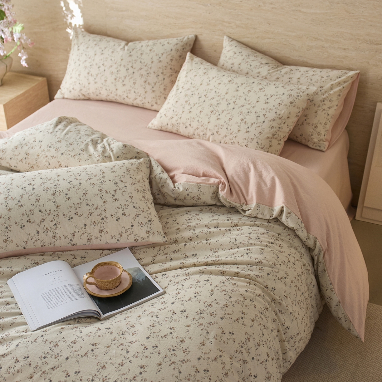 亿梵家居 2026春夏新款A类棉麻印花四件套 浅夏微风