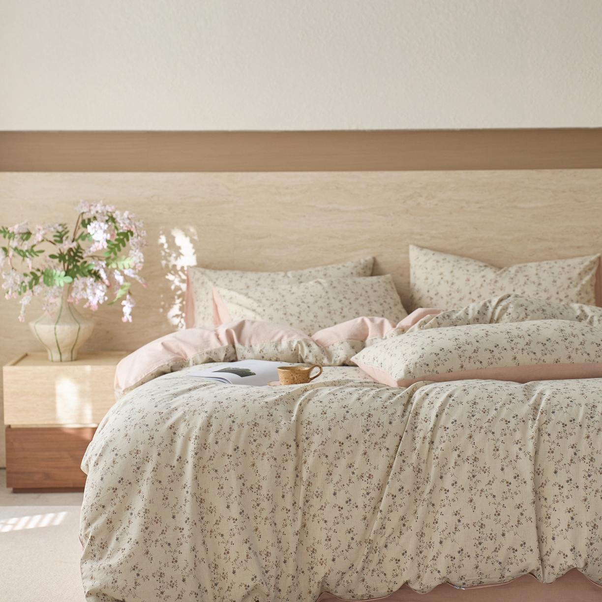 91家纺网 家纺一手货源 找家纺 亿梵家居 2026春夏新款A类棉麻印花四件套 浅夏微风