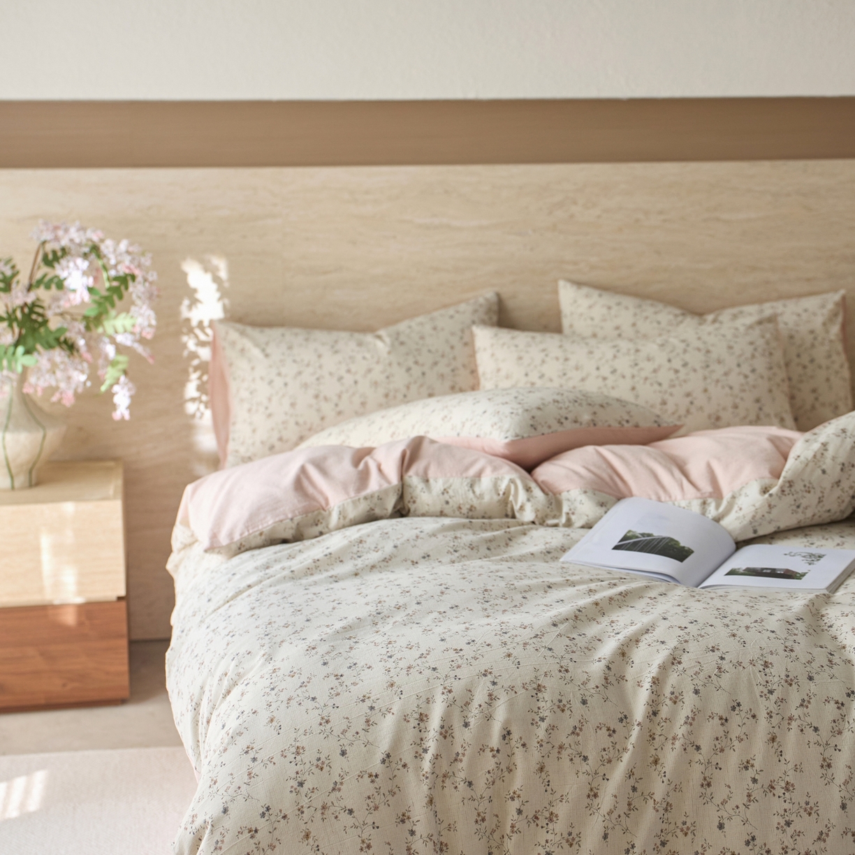 91家纺网 家纺一手货源 找家纺 亿梵家居 2026春夏新款A类棉麻印花四件套 浅夏微风