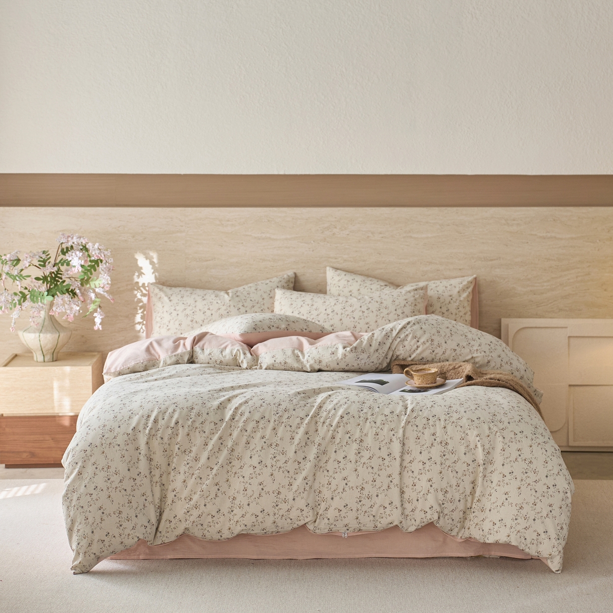 91家纺网 家纺一手货源 找家纺 亿梵家居 2026春夏新款A类棉麻印花四件套 浅夏微风