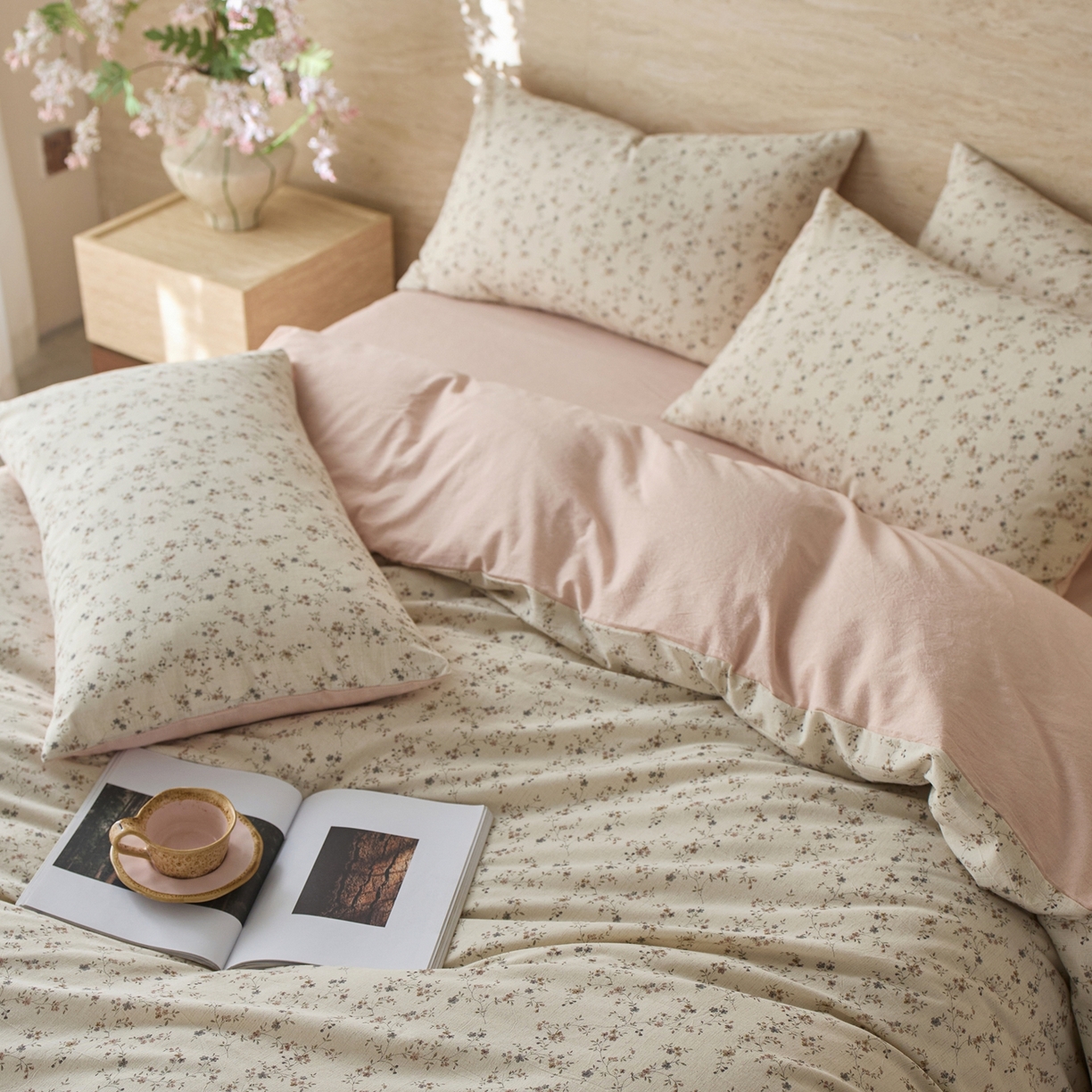 91家纺网 家纺一手货源 找家纺 亿梵家居 2026春夏新款A类棉麻印花四件套 浅夏微风