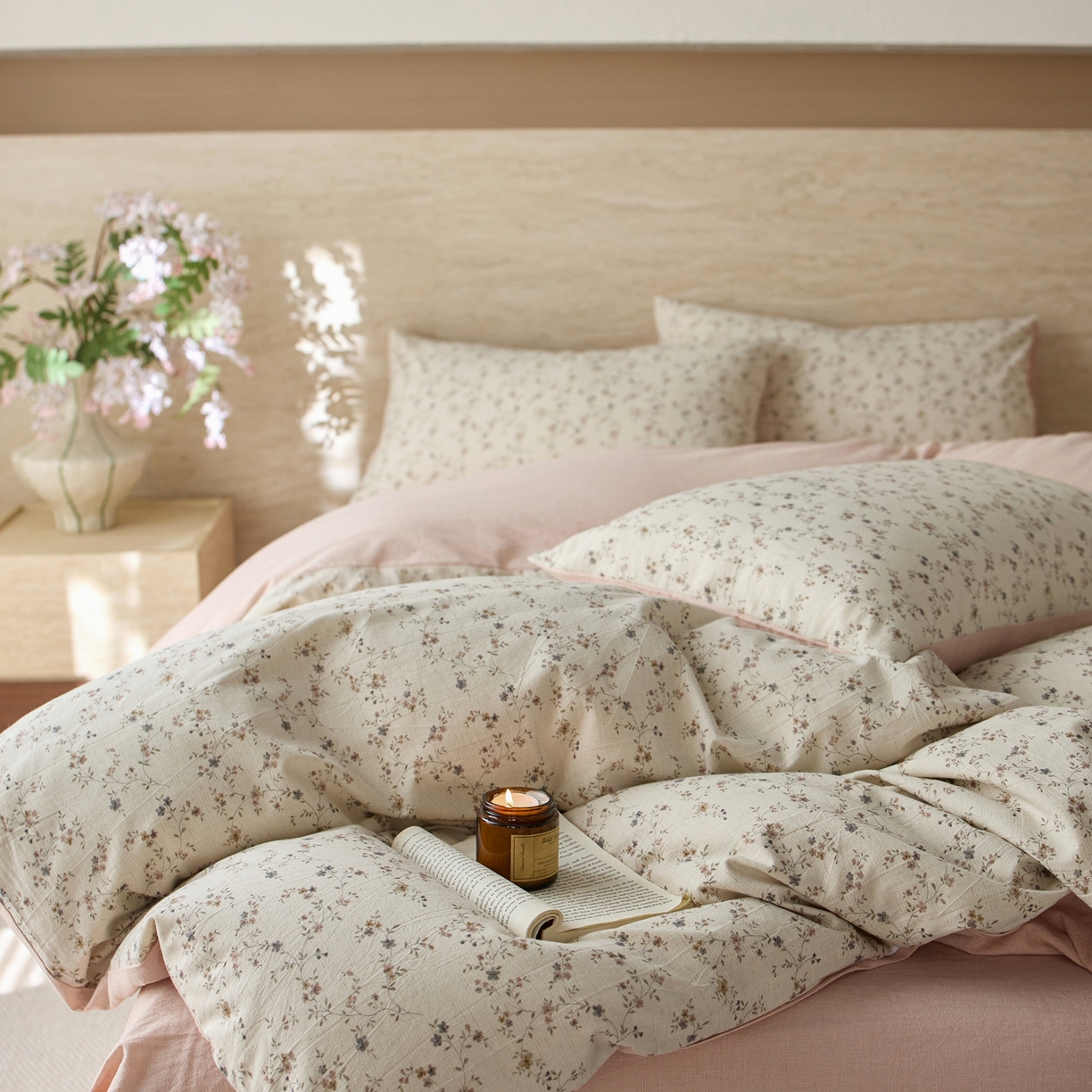 91家纺网 家纺一手货源 找家纺 亿梵家居 2026春夏新款A类棉麻印花四件套 浅夏微风